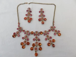 MARIE ANTOINETTE BUTLER WILSON VIBE CORAL PINK GOLD CRYSTALS NECKLACE & EARRINGS - Picture 1 of 23