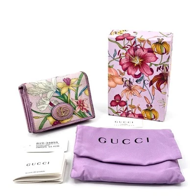 Auténtica billetera compacta plegable púrpura floral de edición limitada a Japón Gucci #352 Foto 1 de 4