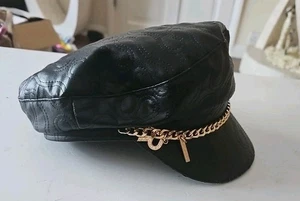 River Island Girls Black Chain Leather Cap 5-12 Years - Picture 1 of 3
