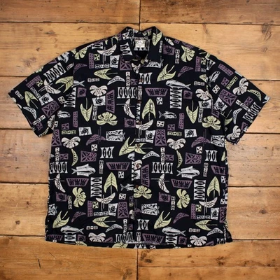 Vintage Go Barefoot Hawaiian Shirt Button 2XL USA Made 90s Mens Short Sleeve - Image 1 of 4