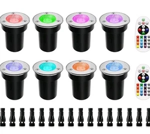 ZUCKEO 8 Pack RGB Low Voltage Color Changing Landscape Well Lights, In-Ground - Picture 1 of 8