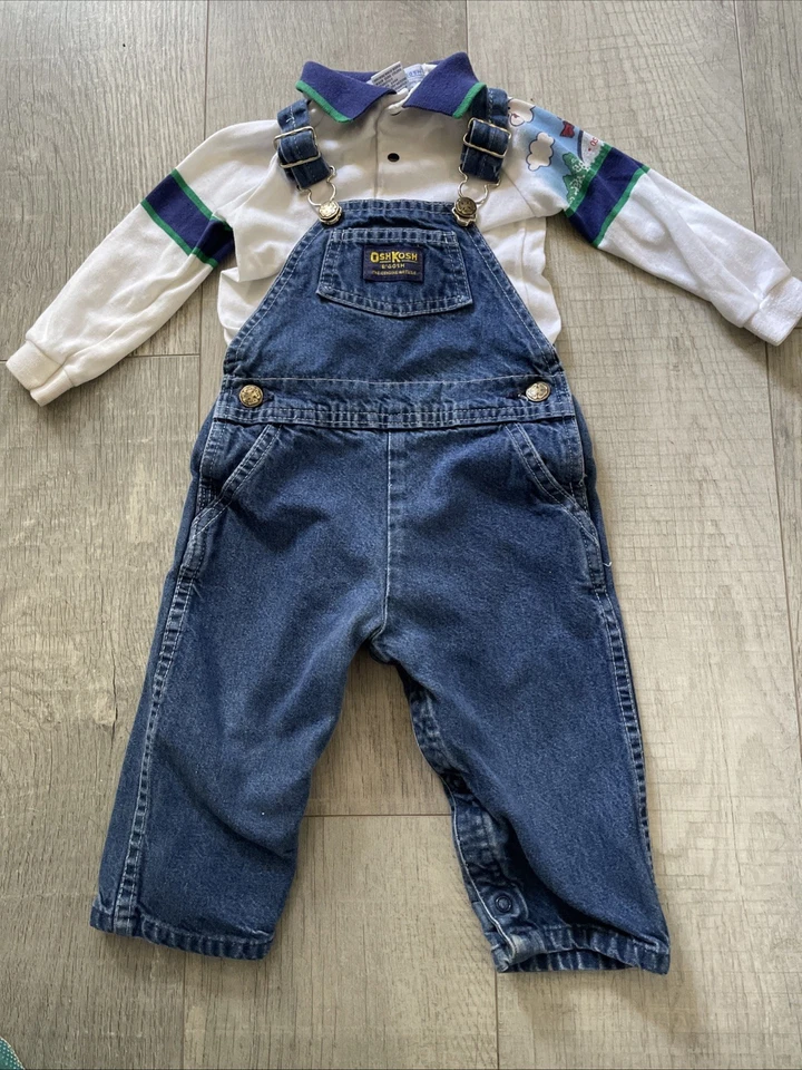 Vintage Baby Oshkosh Overalls & Shirt Made In The USA 24M - Image 1 of 4