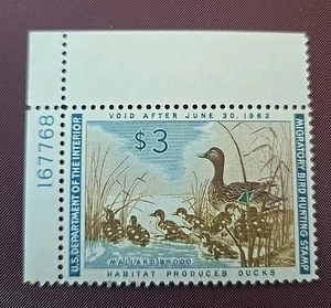 United States #RW28 $3 1961 Federal Duck Stamp Plate # - Picture 1 of 2