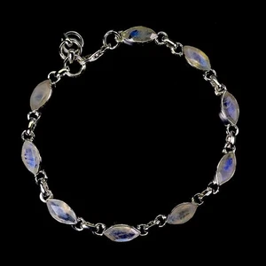 925 Sterling Silver Bracelet Marquise Moonstone Natural Gemstone Jewelry 7.5in - Picture 1 of 13