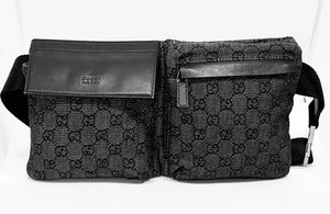 GUCCI GG Denim Monogram Double Pocket Waist Crossbody Belt Bag / E122.18-2534 - Picture 1 of 24