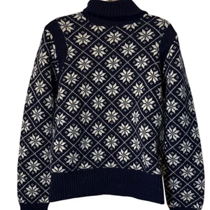 Maglione donna Ralph Lauren blu bianco fiocco di neve lana di agnello collo tartaruga taglia M - Foto 1 di 9