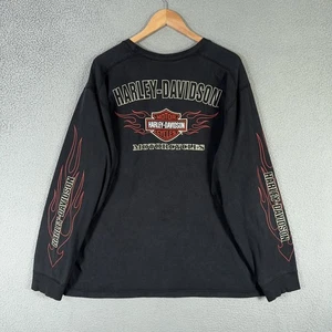 Vintage Y2K Harley Davidson Shirt 3XL Faded Black Long Sleeve Flames Bar Shield Tee - Bild 1 von 18
