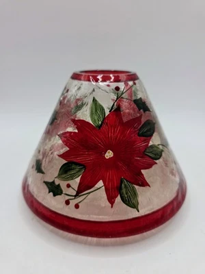 Vintage Yankee Candle Poinsettia Crackle Glass Jar Shade Topper Christmas  - Image 1 of 4