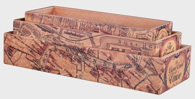 Desktop Baedeker City Plans Trays Mahogany & Leather 7.75" Office Desk Organizer - Image 1 of 4