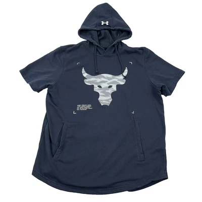 Moletom com capuz Under Armour Project Rock masculino grande preto branco ferro paraíso touro academia - Imagem 1 de 4