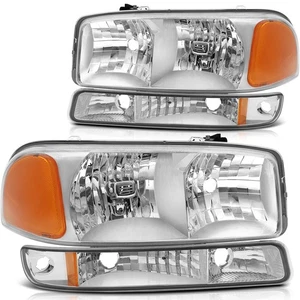 Headlights Assembly+Bumper Light Pair For 1999-2006 GMC Sierra 1500 Clear Lens - Picture 1 of 7