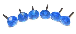 RARE 6 VINTAGE AQUA BLUE GLASS FACETED DRAWER PULLS KNOBS - Picture 1 of 8