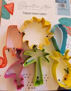 TROPICAL 6 Pc. Cookie Cutter Set- Tropical Designs Palm Tree Pineapple Flamingo - Picture 1 of 1