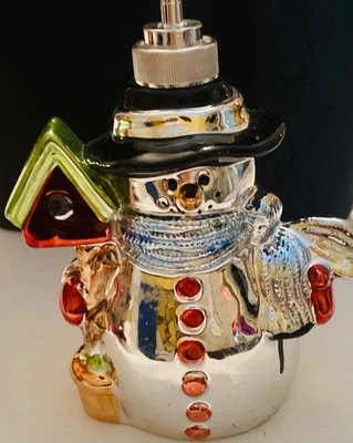 Vintage 2004 Kmart Silver Ceramic Snowman Soap Dispenser Christmas Decor - Image 1 of 3
