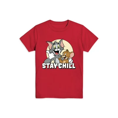 New Tom & Jerry "Stay Chill" Red Graphic T-Shirt Boys XL 14-16 Warner Bros - Image 1 of 3