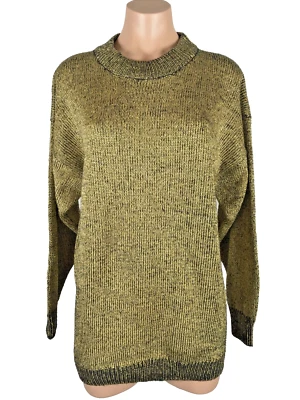 Suéter vintage Segue robusto malha retrô falso gola tartaruga dourado metálico tamanho grande G - Imagem 1 de 4