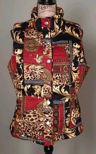 Bandolino - Colorful Golden Paisley Snap Front Puffer Vest - Size Large - Picture 1 of 4