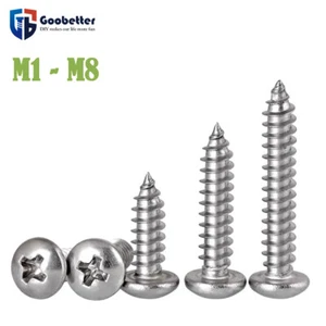 M1.0-M8 304 A2 Self Tapping Screws Sheet Metal Pan Head Stainless Steel 100 Pcs - Picture 1 of 9