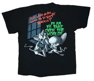 Vintage 1995 Pinky & The Brain Animaniacs Tee Black Shirt Size XL Single Stitch - Picture 1 of 5