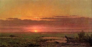 Oil Martin Johnson Heade - Sunset Marshland, New Jersey nice landscape on canvas - Picture 1 of 1