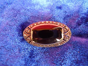 Bella Vecchia Spilla 925 Argento Onice Con Pietre Strass! - Foto 1 di 1