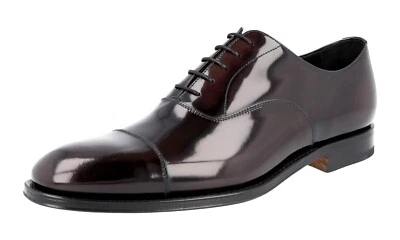 Zapatos de vestir PRADA pulidos brillantes Oxford puntera - Borgoña NUEVOS - EE. UU. 8,5 UE 41,5 Foto 1 de 4