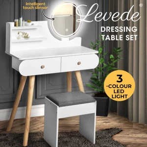 Levede Dressing Table Stool LED Mirror Jewellery Cabinet Makeup Storage 3 Colour - Picture 1 of 10