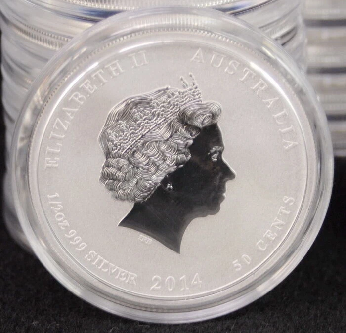 2014 Australiano 1/2 Oncia Argento Fine 999 Lingotto Bu Anno Cavallo Perth Mint - Immagine 1 di 2