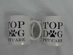 2 M-Ware Top Dog Pet Care Coffee Mugs Cup With Handel Hot Cold Drink White Black - Picture 1 of 3