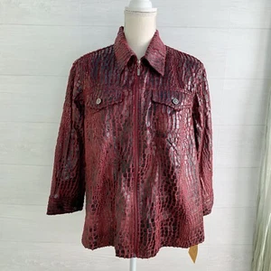 NWT Ruby Rd. - Mulberry Wine faux fur animal print zip jacket, 3/4 sleeves, 16W - Picture 1 of 6