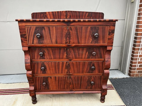 Superb American Folk Art Flame Paint Decorated Classical Empire Chest of Drawers Cover