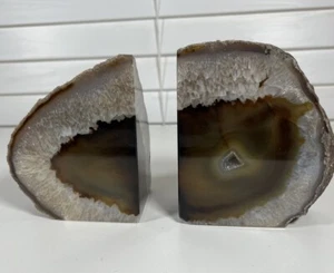 Druzy Agate Bookends Polished Rock Bookends Colorful Geology - Picture 1 of 3