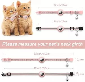 CAT COLLAR AIRTAG HOLDER BREAKAWAY REFLECTIVE KITTEN BELL Pink - Picture 1 of 7