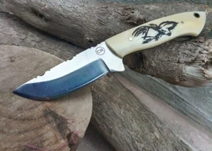 HANDFORGED CUSTOM HUNTING, SKINNING COWBOY KNIFE WITH BONE HANDLE & SHEATH - Picture 1 of 4