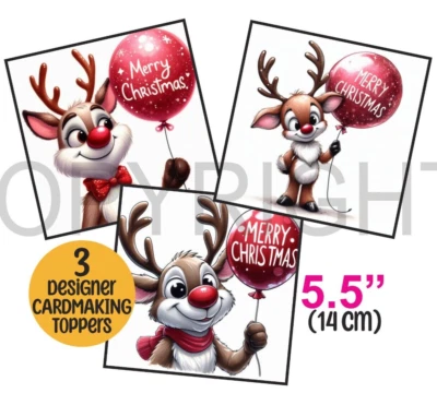 WEDDING WISHES UK 3 XL Card Toppers 5.5" Rudolf Christmas Balloons Kids/Children CRAFTS/TAGS *NEW*