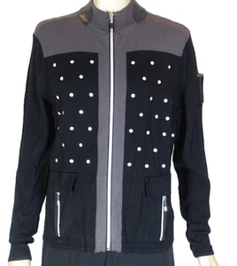 JAMIE SADOCK~EC!!~Cardigan nero misto nylon manica lunga borchiato golf cerniera m - Foto 1 di 12