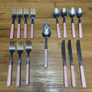 Vajilla Vintage CARNIVAL Wesley ACERO INOXIDABLE Manijas Rosa 15 Piezas, Corea, Retro MCM - Imagen 1 de 12