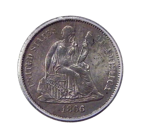 1866-S 10c ICG AU 58 ~ LOW MINTAGE SEATED LIBERTY DIME LOOKS UNCIRCULATED Cover