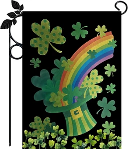 St Patricks Day Garden Flag, Double Sided Burlap Top Hat St Patrick'S Day Garden - Picture 1 of 7