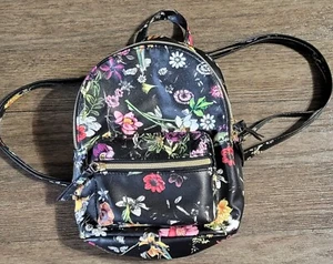 Mini Backpack Black Pink Floral 10x8x5 - Picture 1 of 5