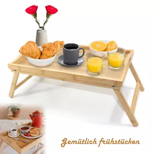 Betttablett Bambus Serviertablett Frühstück im Bett Tablett klappbar Holz Beine - Bild 1 von 13