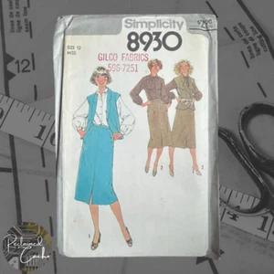 Simplicity 8930 Misses' Skirt, Blouse and Lined Vest Pattern Sz 12 Vintage Uncut - Picture 1 of 5