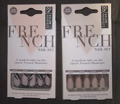 Lot Of 2 Salon Perfect’s Modern French Cheetah & Black Swirl Nail Sets💅{30Each} - Image 1 of 4