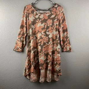 LOGO Lori Goldstein Tunic Top Orange Tan Leave Jersey Knit Pockets A Line Size S - Picture 1 of 14