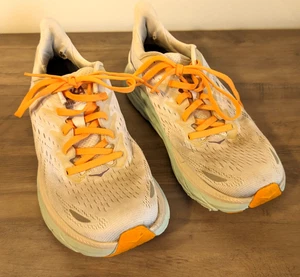 Hoka One Clifton 8 Women's Size 8 B Running Shoes Sneaker White Blue Orange V502 - Picture 1 of 8