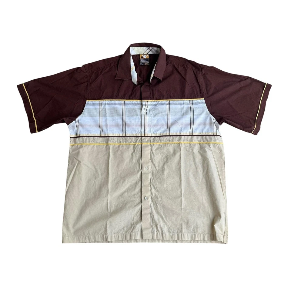 Reputation of Victory Shirt Mens 2XL Brown Beige Colorblock Short Sleeve Casual - Image 1 of 4
