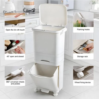 Mülleimer Küche, 38-42L Mülltrennsystem 2-3 Fächer Küchenmülleimer Pedal Mit Dec - Bild 1 von 4