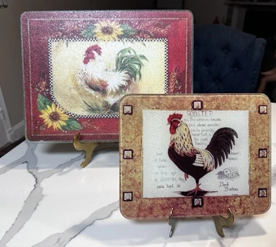 Set of 2 Tempered Glass Cutting Boards – Rooster Farmhouse Kitchen READ DISCRIPT - Image 1 of 4
