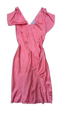 Vestido Carrie Bradshaw Estilo Rosa Verano Fiori Di Zuca Volantes Seda Foto 1 de 4