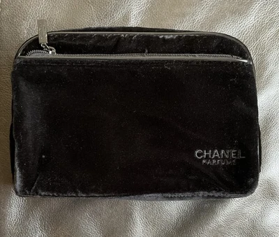 Beautiful Designer CHANEL Parfums Black Velvet Cosmetic Makeup Bag 8.5”x7”x 2” - Image 1 of 4